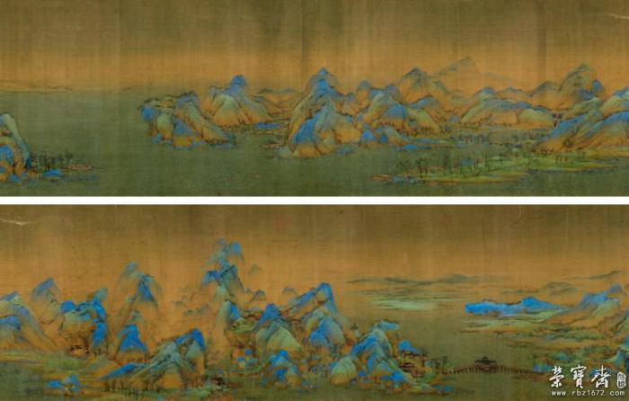 北宋  王希孟  千里江山图卷  局部  52cm×1192cm  绢本设色  故宫