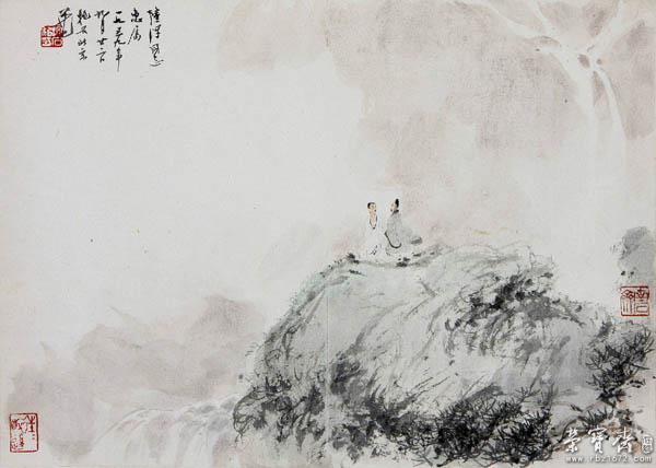 傅抱石 高士观瀑