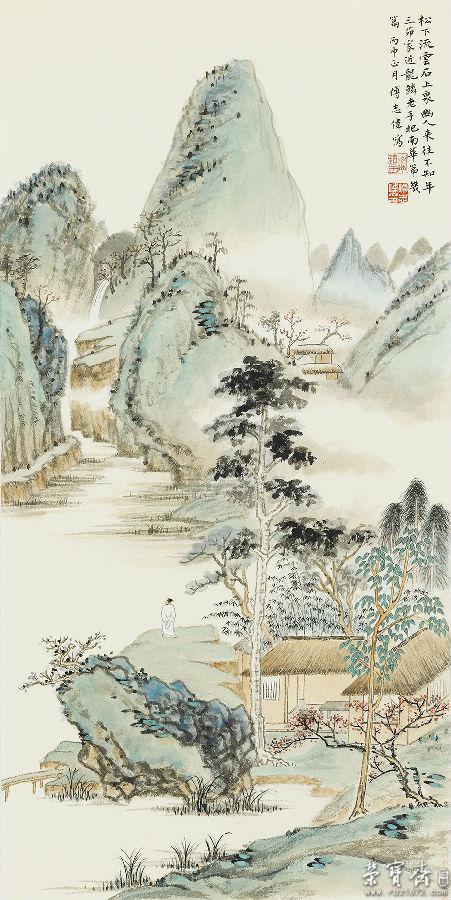 傅志伟 设色山水 山居图 66×33cm 2016年