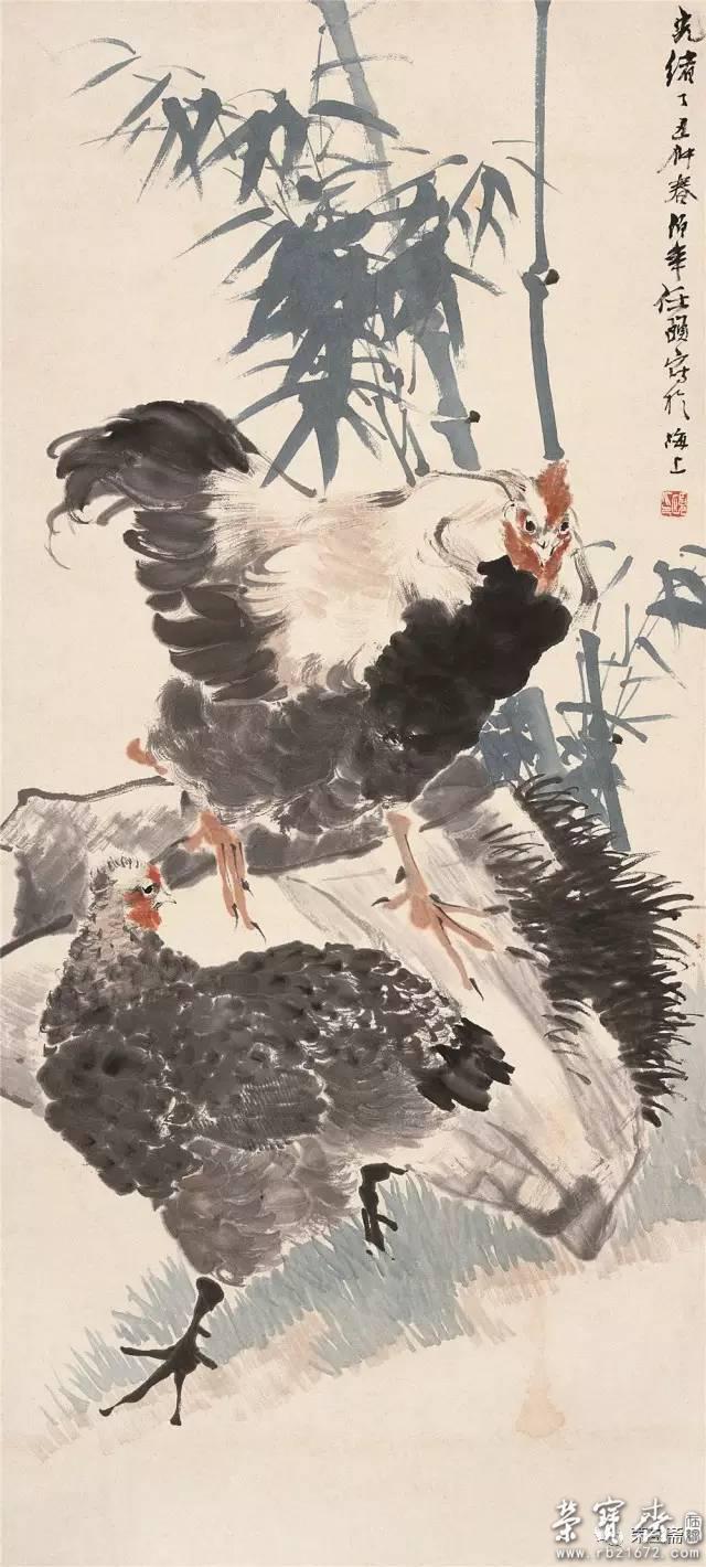 任伯年《竹鸡图》105×46.8cm
