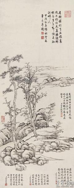 乾隆帝 仿倪瓒山水立轴 水墨纸本 97×39cm