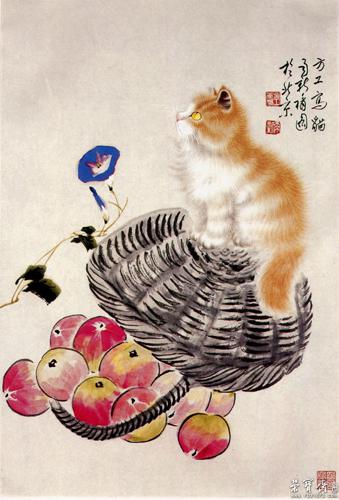 猫蝶富贵丨雨新,方工合作国画欣赏