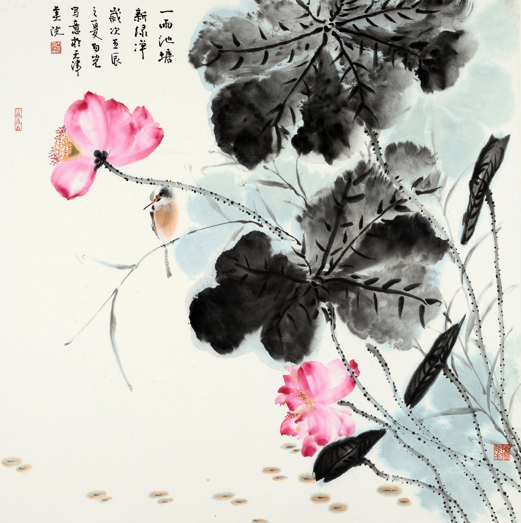 《白光作品 一雨池塘新绿静》68×68cm